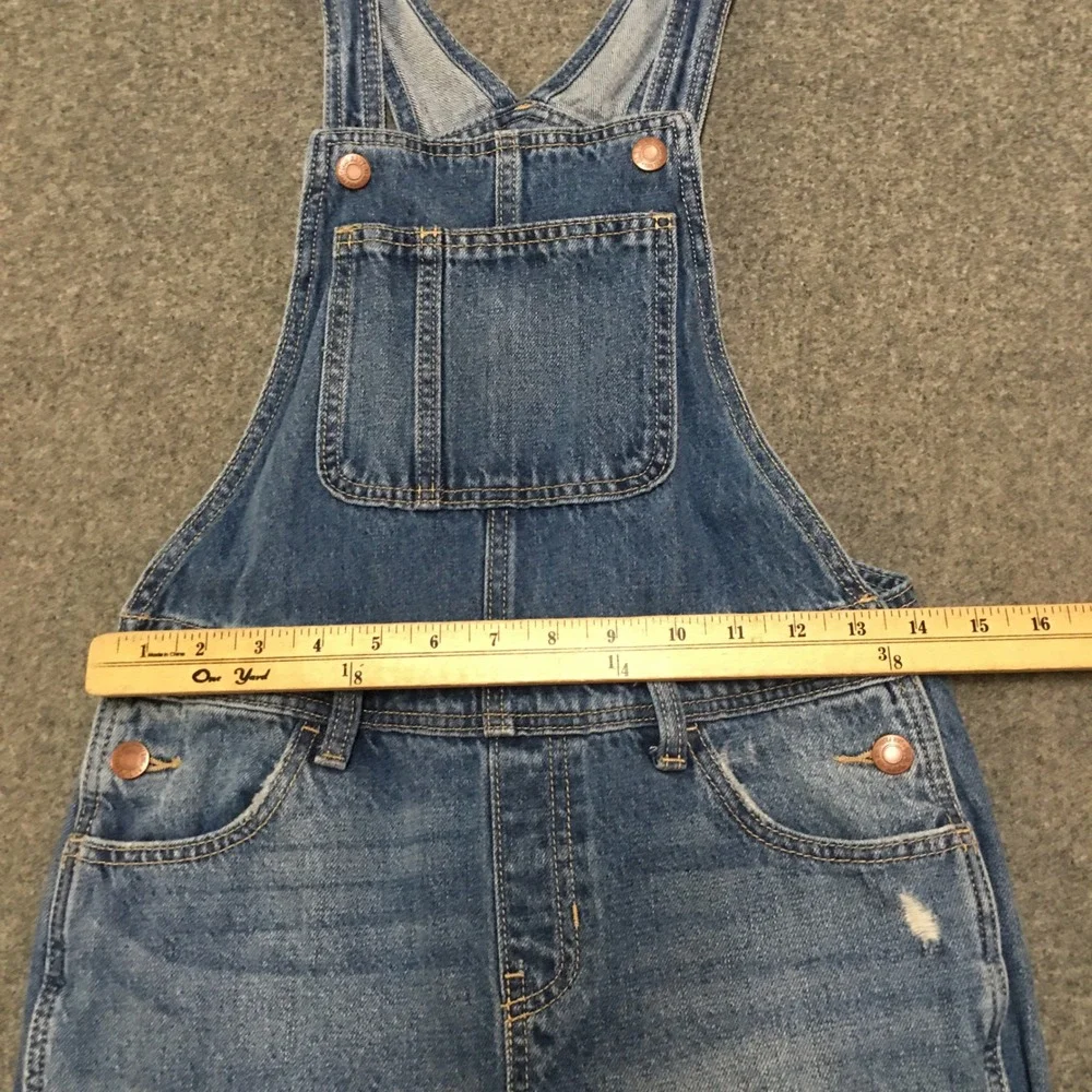 Old Navy Denim Overalls Girls Sz L 10-12 Blue Distressed Straight Leg 90s Casual